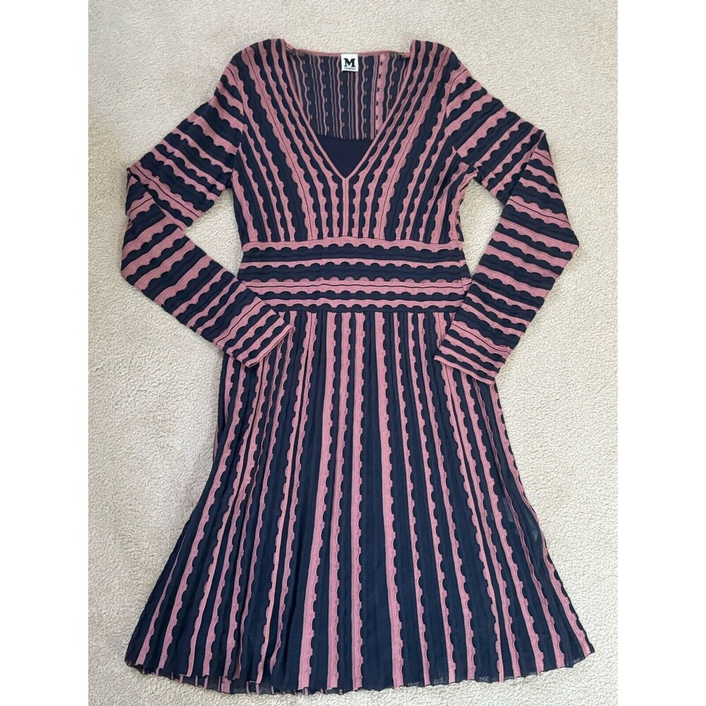 Missoni Navy Blue &‎ Pink V-Neck Dress Women’s Size IT 48 US Size 12 Long Sleeve